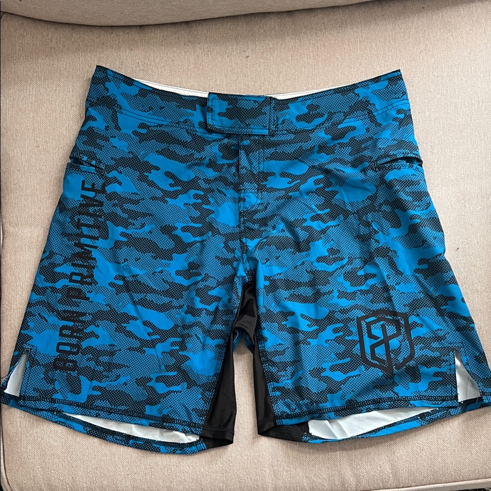 Born Primitive Blue & Black Camo Men’s high performance training shorts